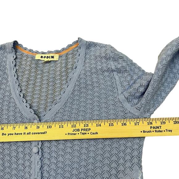 Boden Pointelle Cropped Cardigan XS Long Sleeve Light Blue Cottagecore Coquette - Picture 7 of 10